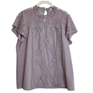 Womens Dainty Feminine Blouse Size Medium Lavender Cottagecore Fairy Crochet